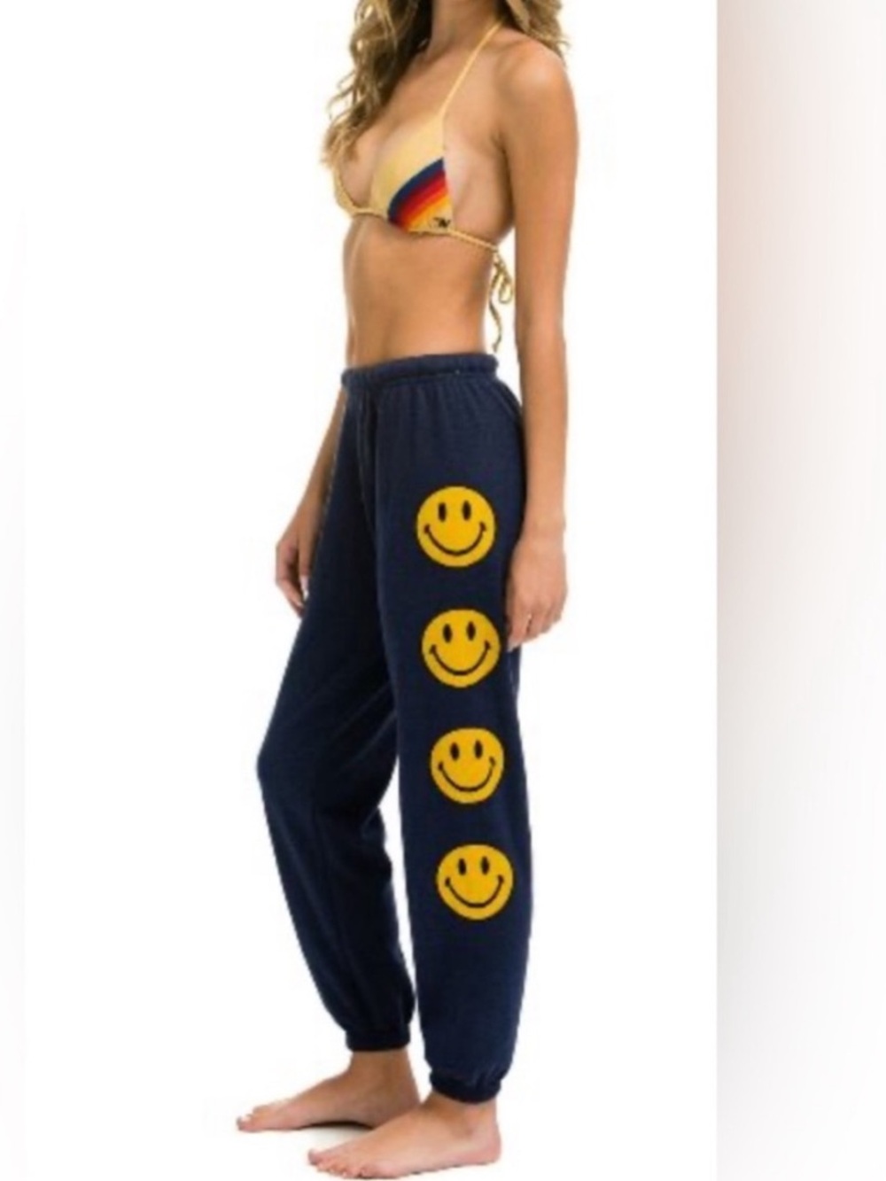 🔥🔥SALE!!🔥🔥 Aviator Nation Navy Track Joggers w/ Yellow Smiley Faces